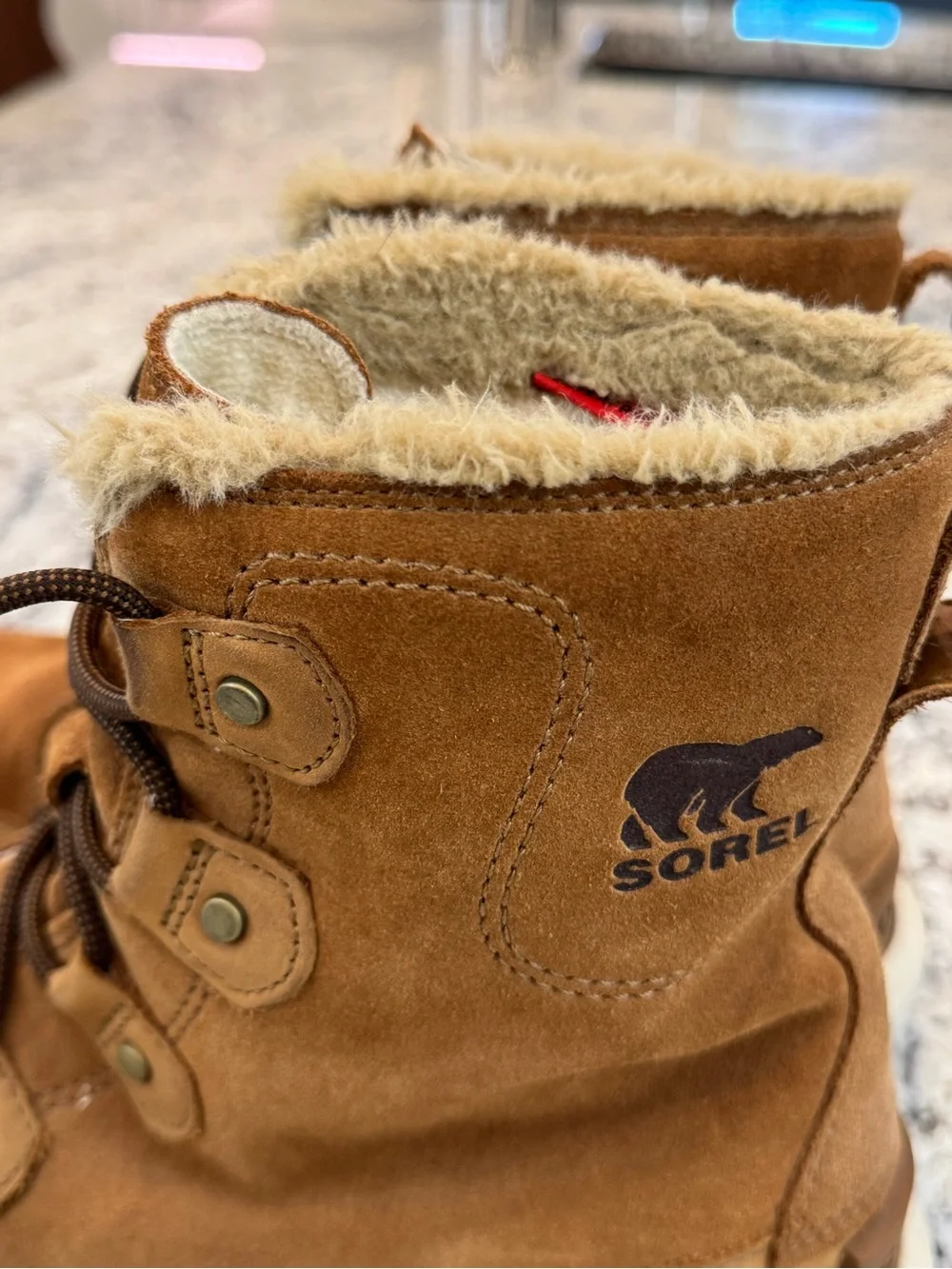 Sorel Explorer Joan Waterproof Suede Boots Brown Faux Fur Women’s 9